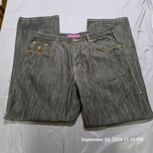 Rocawear Baggy Jeans Mens 38 Dark Wash Gold Embroidered Logo Streetwear Y2K